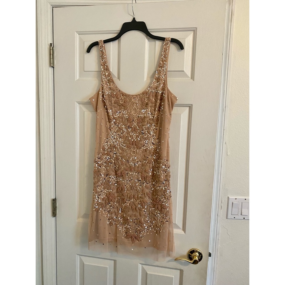 Cache sleeveless beige sequin dress